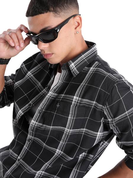 WROGN Men Checkered Casual Black Shirt