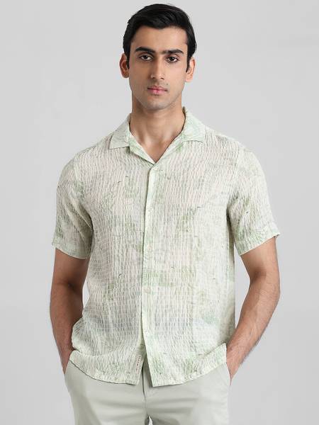 MUFTI Men Printed Casual Light Green Shirt