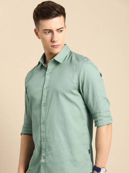 BEING HUMAN Men Solid Casual Green Shirt Price History