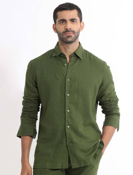 RARE RABBIT Men Solid Casual Dark Green Shirt