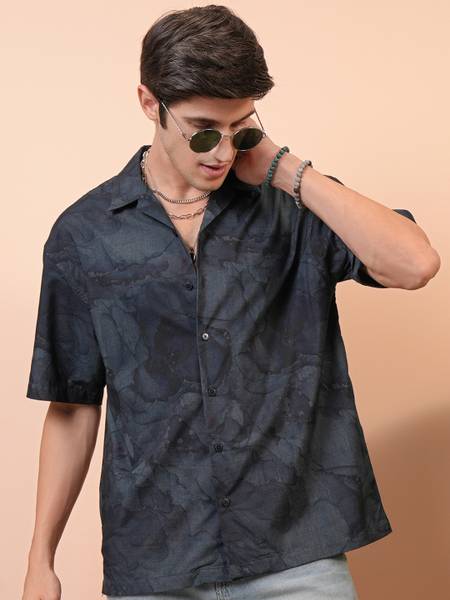LOCOMOTIVE Men Printed Casual Black Shirt