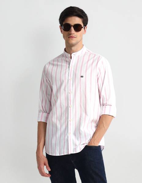 Arrow Sport Men Striped Casual Pink Shirt