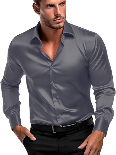 SOLSTICE Men Solid Formal Grey Shirt