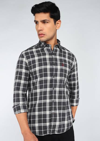 U.S. POLO ASSN. Men Checkered Casual Grey Shirt
