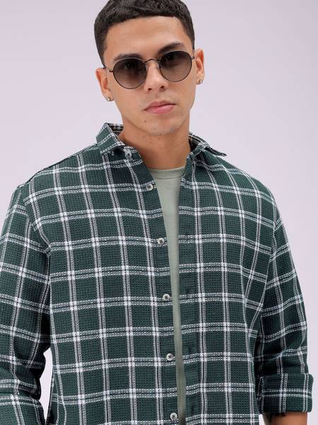 The Indian Garage Co. Men Checkered Casual Green Shirt