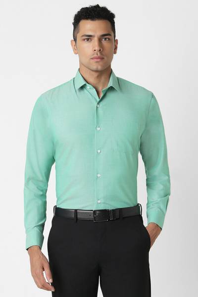 PETER ENGLAND Men Self Design Formal Green Shirt