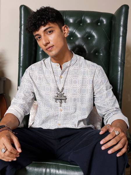 The Indian Garage Co. Men Printed Casual Brown, Blue, White Shirt
