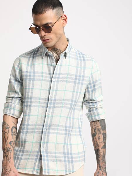 THE BEAR HOUSE Men Checkered Casual Blue, White Shirt