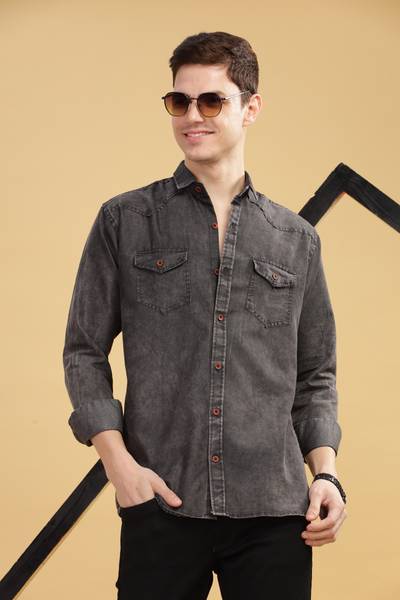 METRONAUT Men Solid Casual Grey Shirt