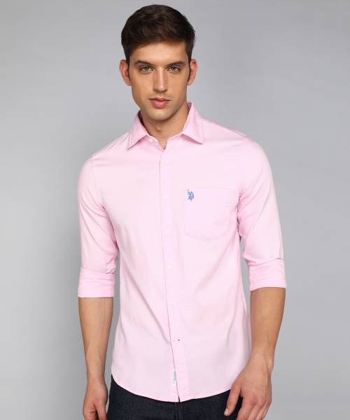 U.S. POLO ASSN. Men Solid Casual Pink Shirt