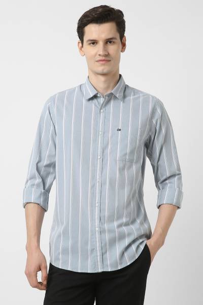 PETER ENGLAND Men Striped Casual Grey Shirt