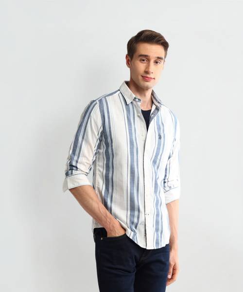 U.S. POLO ASSN. Men Striped Casual Blue Shirt