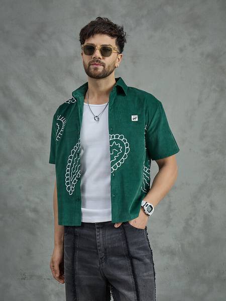 FUGAZEE Men Self Design Casual Green Shirt