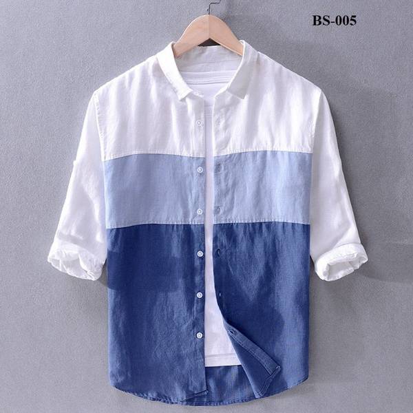 YASHVI ENTERPRISE Men Color Block Casual Light Blue, White, Dark Blue Shirt