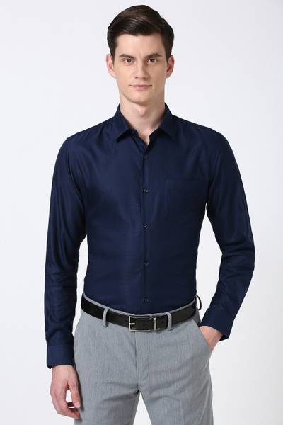 PETER ENGLAND Men Self Design Formal Blue Shirt