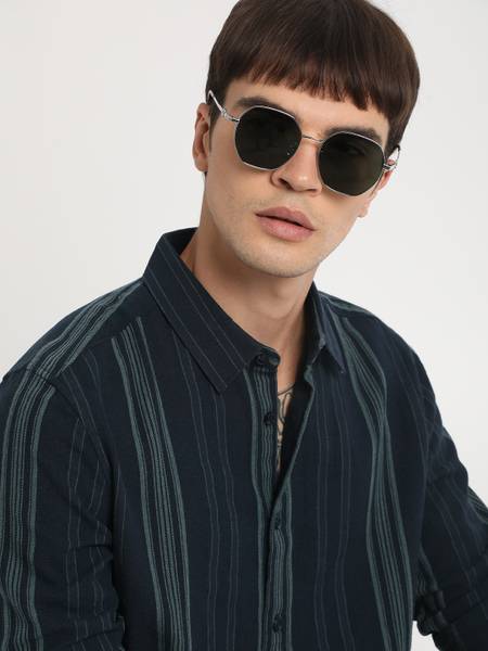 THE BEAR HOUSE Men Striped Casual Blue Shirt