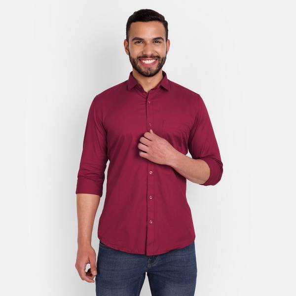 Mast & Harbour Men Solid Casual Maroon Shirt