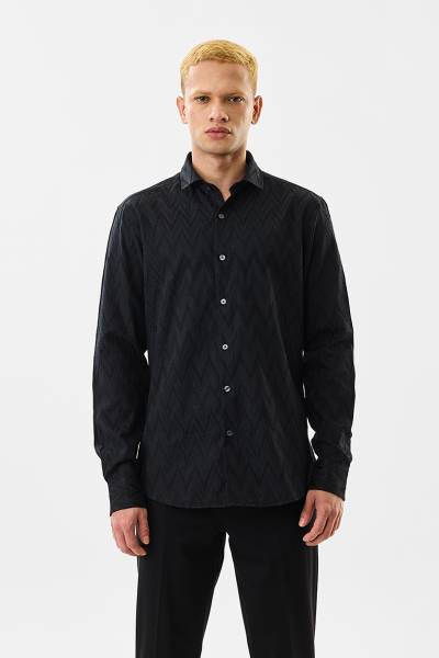 Snitch Men Self Design Casual Black Shirt