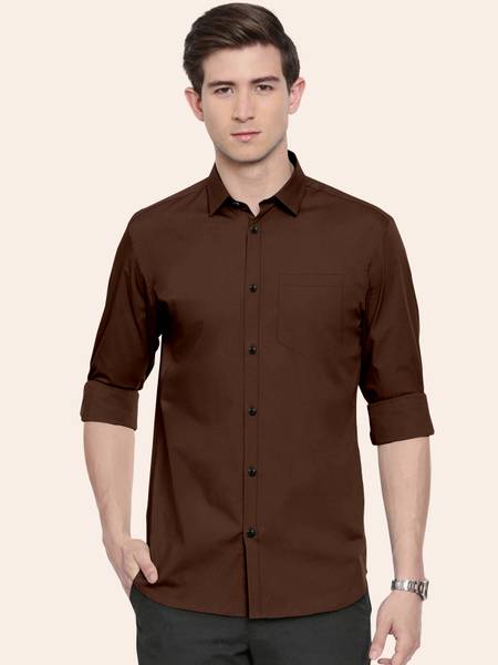 FIBERMILL Men Solid Casual Brown Shirt