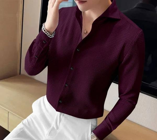 Black Deer Men Self Design Casual Purple Shirt