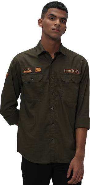 MUFTI Men Solid Casual Dark Green Shirt