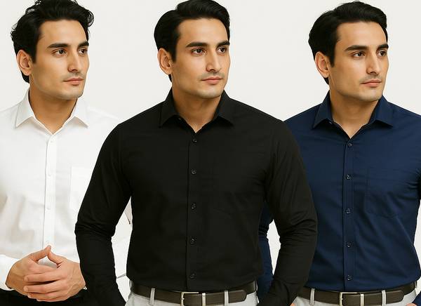 youth first Men Solid Formal White, Black, Dark Blue Shirt