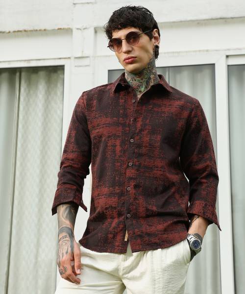 CAMPUS SUTRA Men Dyed/Ombre Casual Maroon Shirt