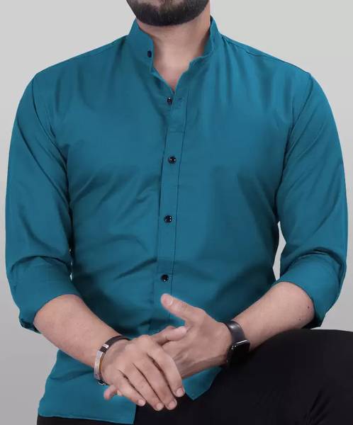 KNRO FAB Men Solid Casual Blue Shirt