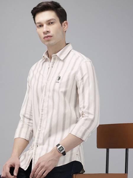 U.S. Polo Assn. Denim Co. Men Solid Casual Beige Shirt
