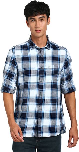 TURTLE Men Checkered Casual Blue Shirt