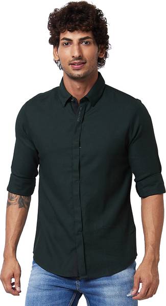 Spykar Men Solid Casual Dark Green Shirt