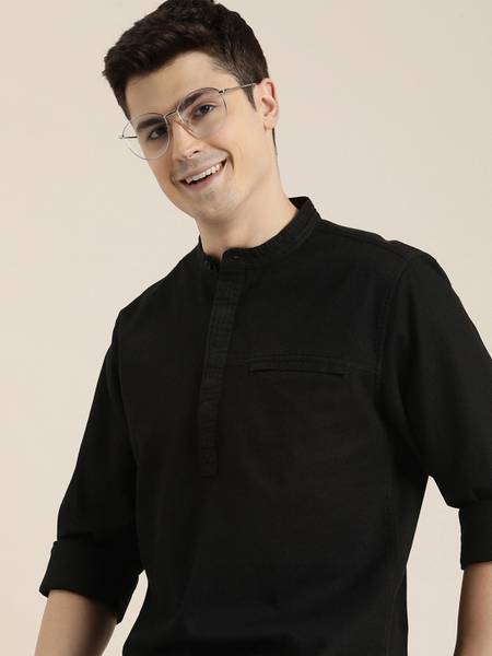 HERE&NOW Men Solid Casual Black Shirt