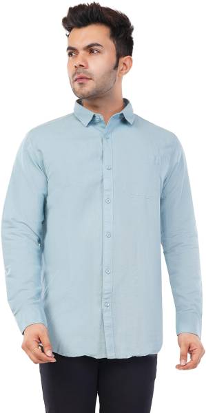 M EXCESS Men Solid Formal Light Blue Shirt