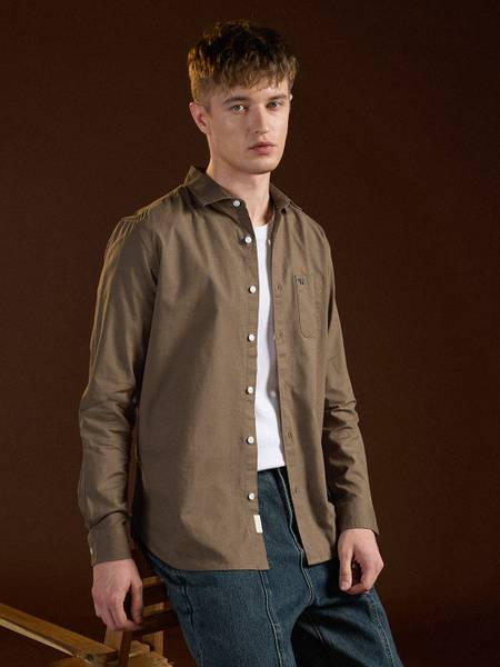 THE BEAR HOUSE Men Solid Casual Beige Shirt