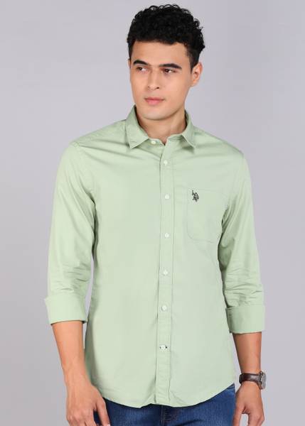 U.S. POLO ASSN. Men Solid Casual Light Green Shirt