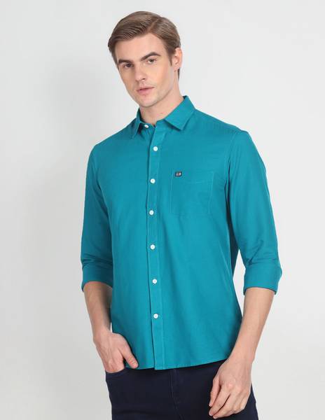 Arrow Sport Men Solid Casual Green Shirt