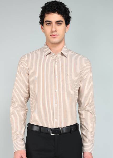 ARROW Men Striped Formal Brown Shirt