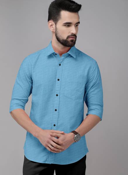 MBF66 Men Solid Casual Light Blue Shirt