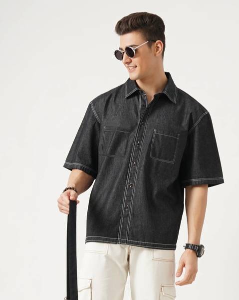 Lauren Adams Men Solid Casual Black Shirt