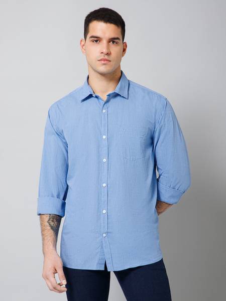 CANTABIL Men Solid Casual Light Blue Shirt