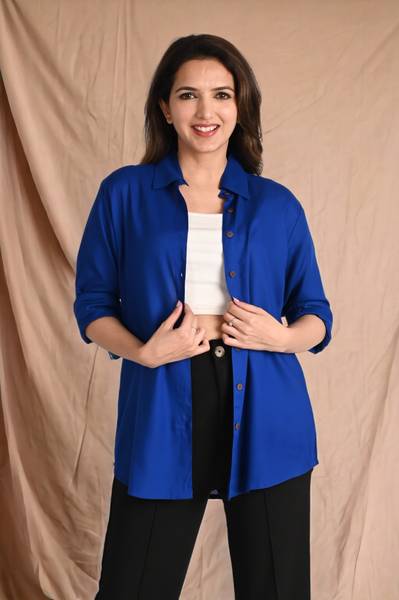 METRONAUT Women Self Design Casual Blue Shirt