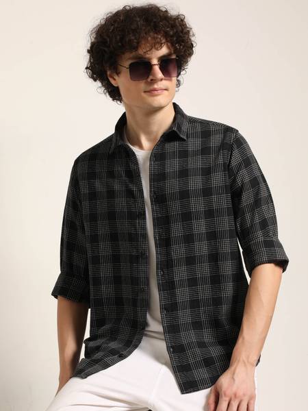 Bushirt Men Checkered Casual Black Shirt