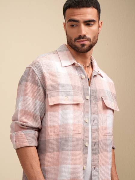 LOCOMOTIVE Men Checkered Casual Grey Shirt