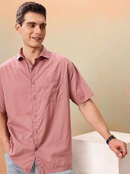 Mast & Harbour Men Solid Casual Pink Shirt