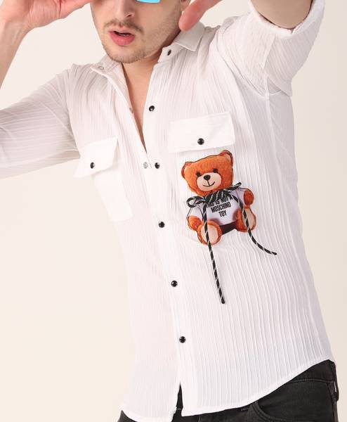 Plus91 Men Printed Casual White Shirt