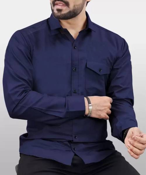 DENEEJA Men Solid Casual Blue Shirt