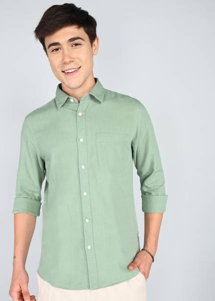 FLYING MACHINE Men Solid Casual Green Shirt