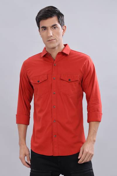 7th Legion Men Self Design Casual Red Shirt