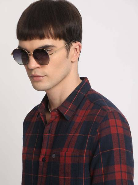 THE BEAR HOUSE Men Checkered Casual Red, Dark Blue Shirt