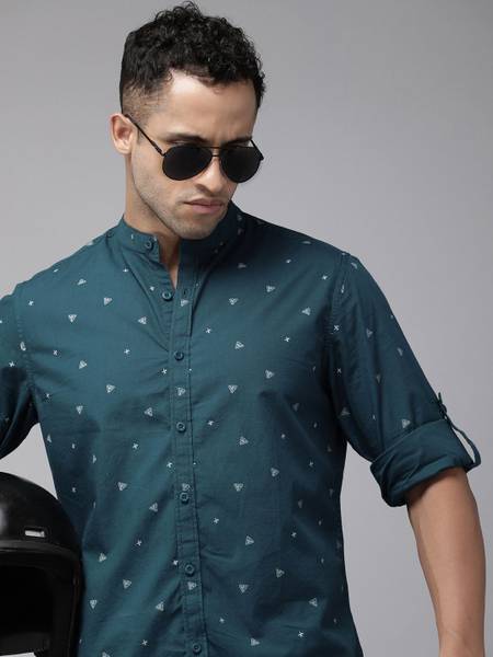 Roadster Men Printed Casual Green Shirt